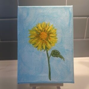 Sunflower Canvas Art with Blue Background